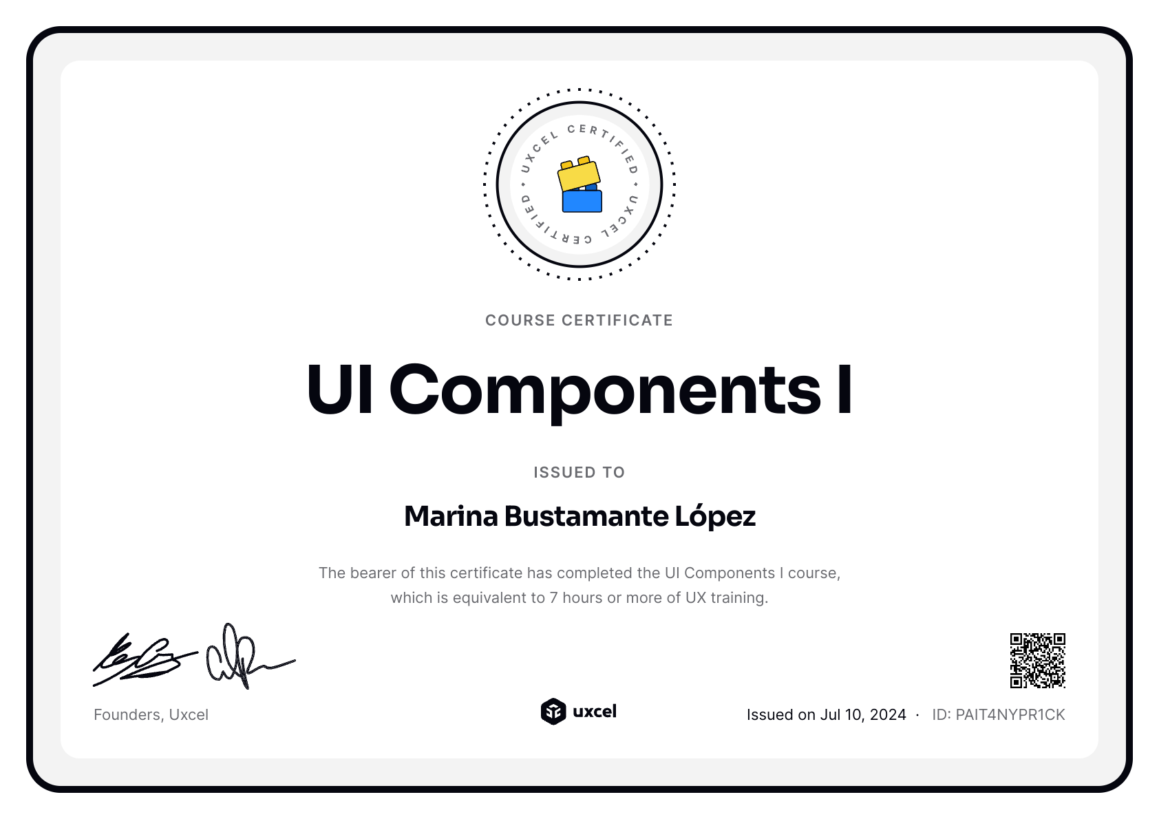 Marina Bustamante López's certificate